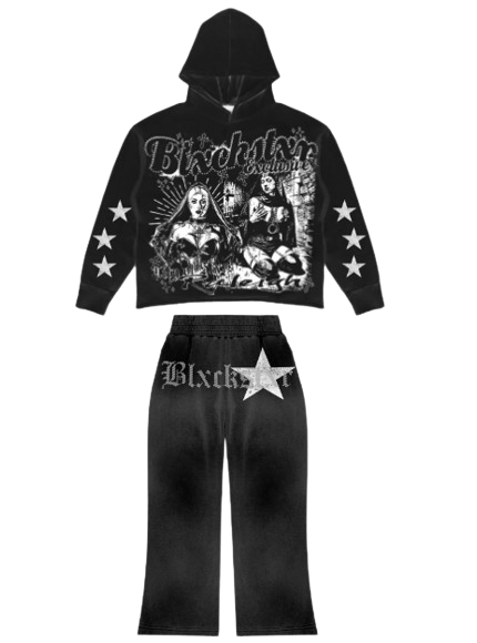 Blxckstxr "Velour X Hoodie" Black Set